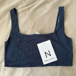 Naked Wardrobe Blue Stretchy Denim Crop Top Tank